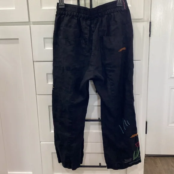 Johnny Was, Pete & Greta Black Linen Embroidered Pants, XS - Picture 5 of 6